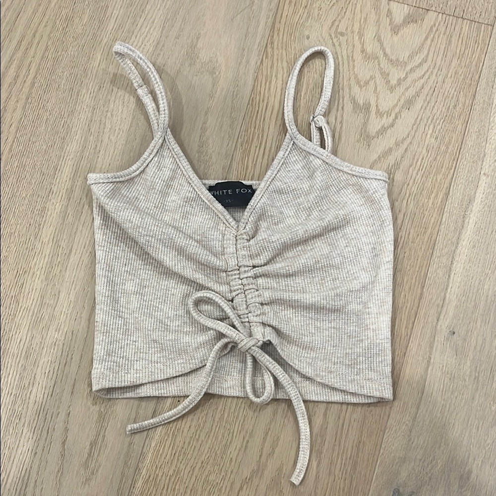 White Fox Beige Ribbed Crop Top